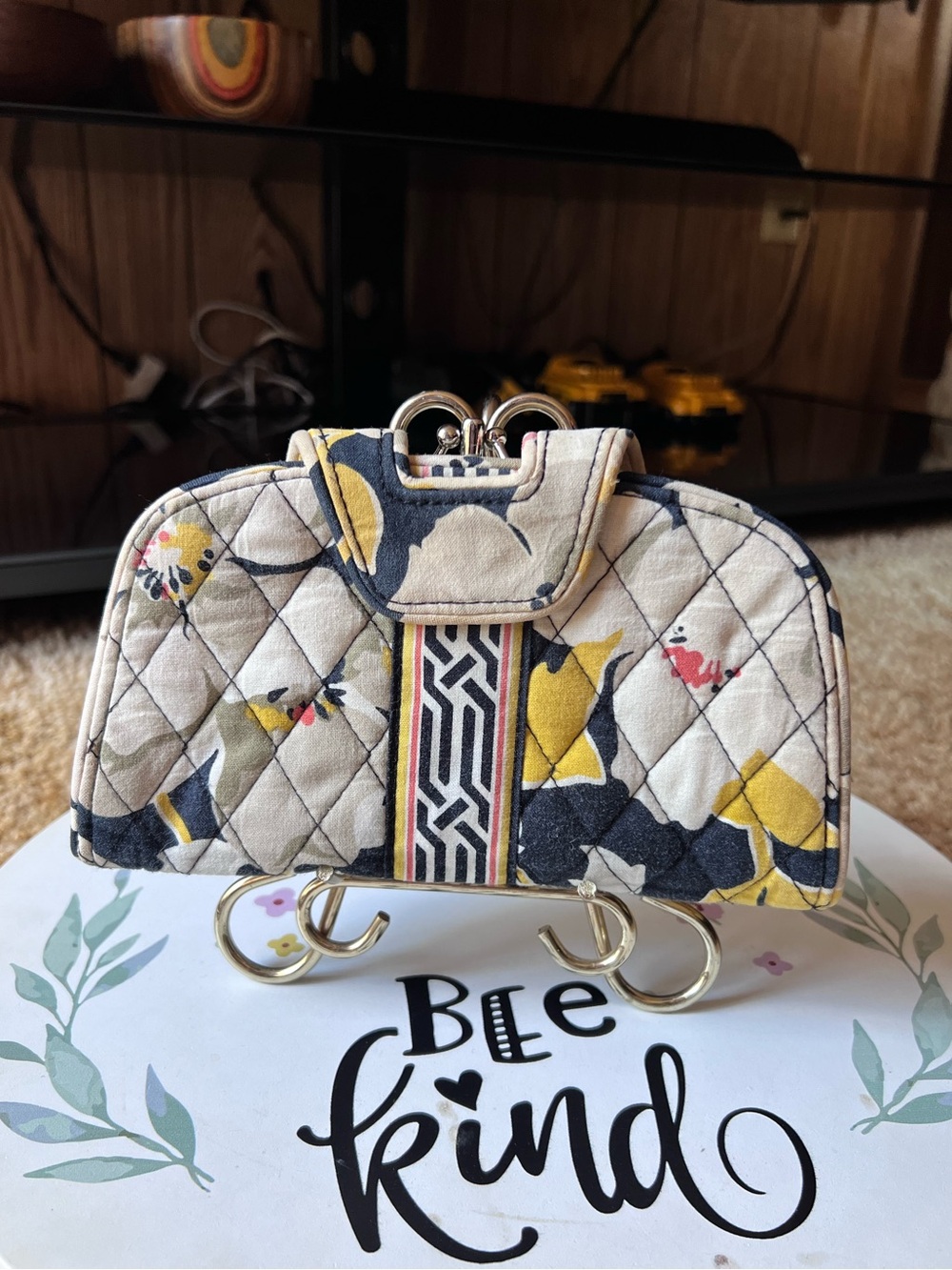 Quilted Vera Bradley "Kiss n' Snap" organizer wallet in the retired Dogwood.